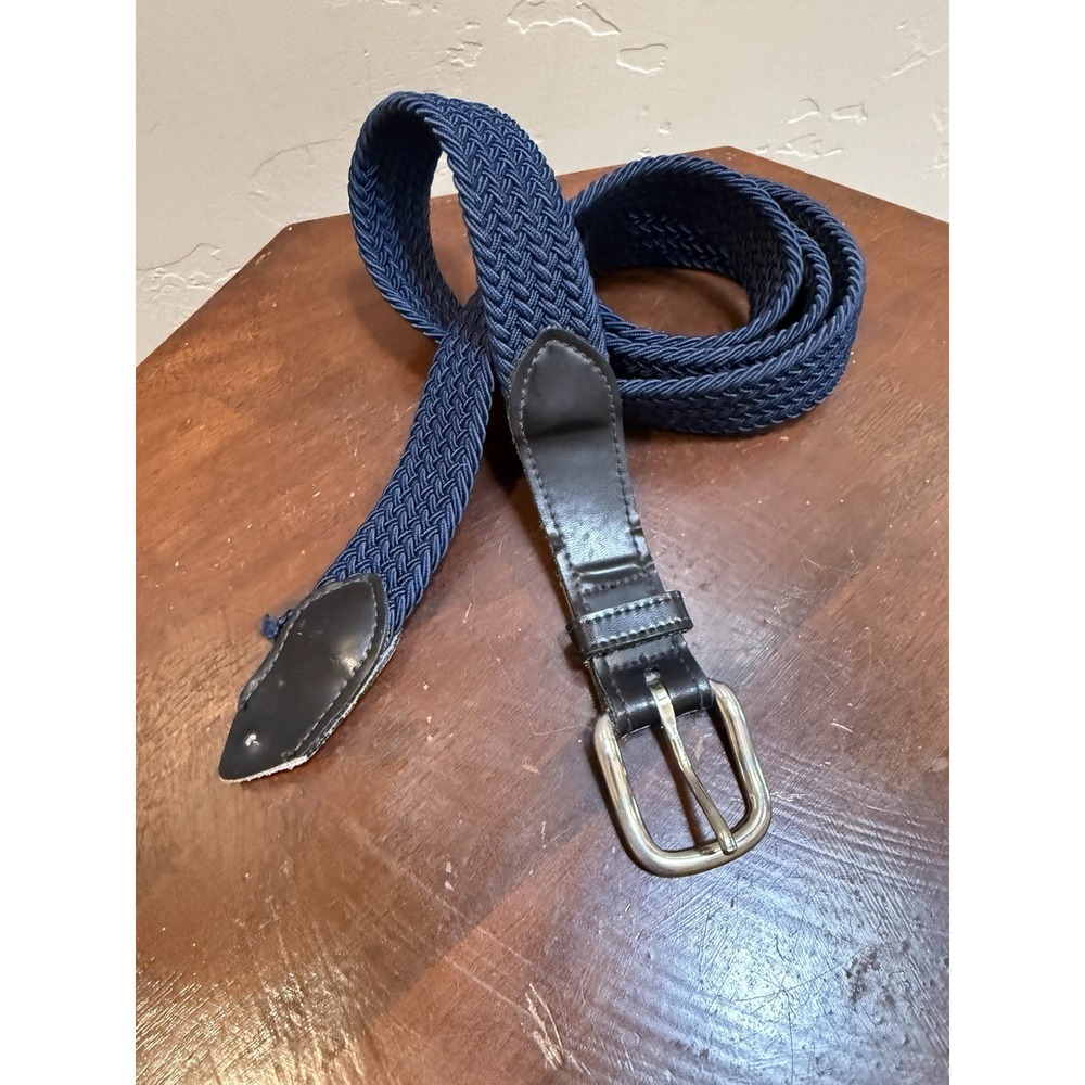 Vintage Mens Navy Blue Braided Elastic Stretch Belt 36 Genuine Leather Made USA